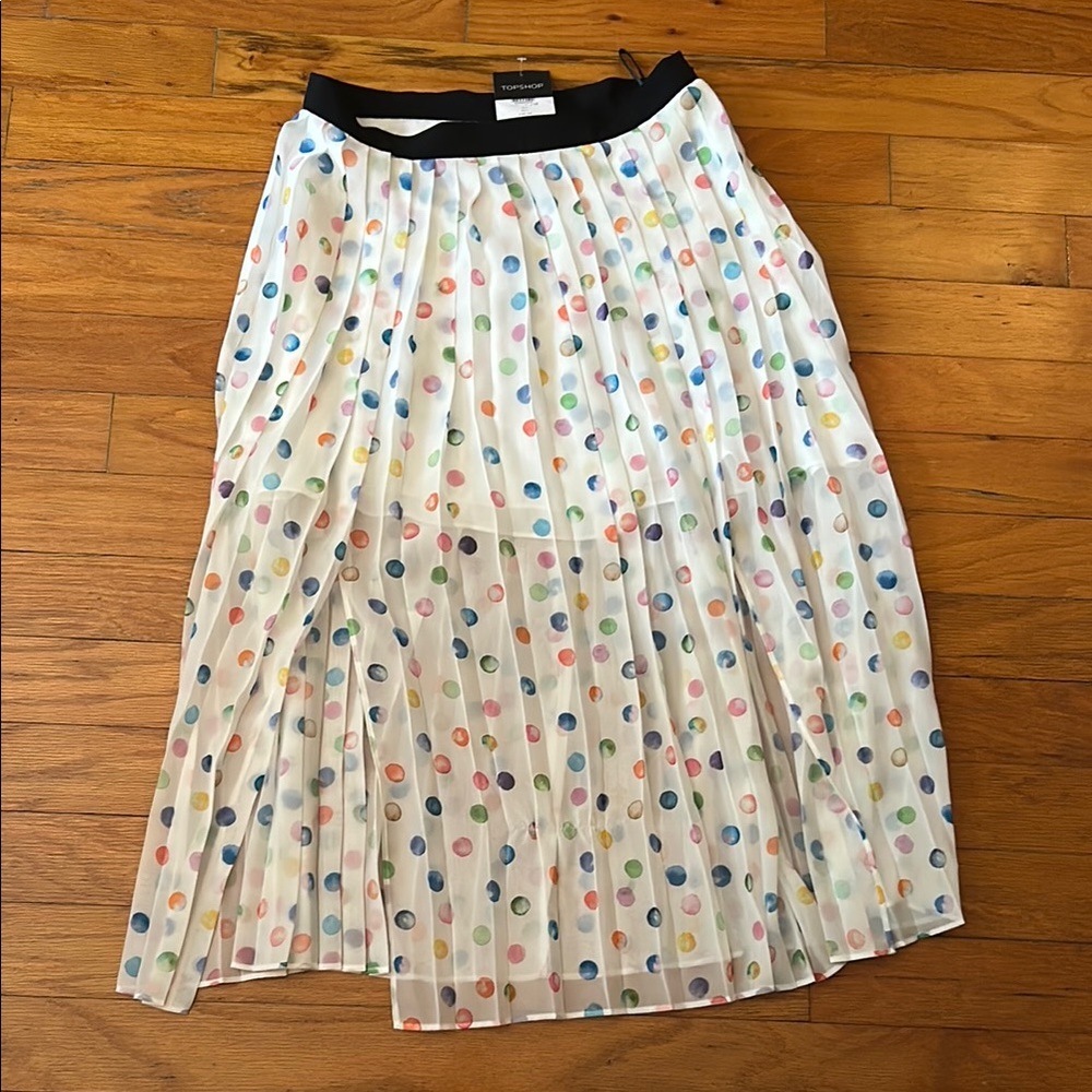 Topshop Cream Midi A-Line Pleated Skirt